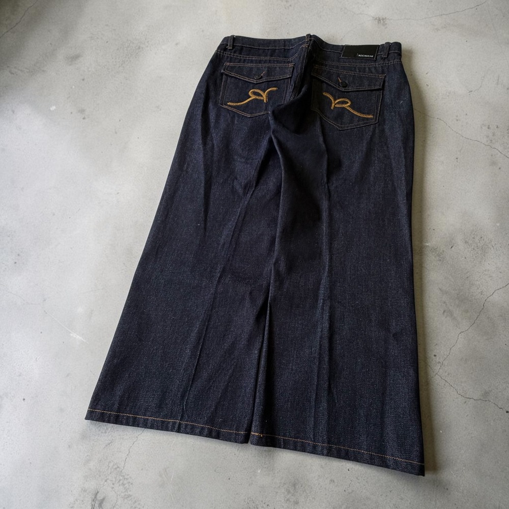 Rocawear Vintage Y2K Baggy Wide Leg Jeans Indigo Blue Embroidered Mens 38x32 - Picture 10 of 10